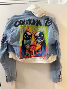 Custom Painted Denim Jacket with Vibrant Graphic Back